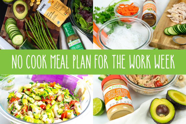 Mosaic of 4 recipes used in the No Cook Meal Plan for the Work Week