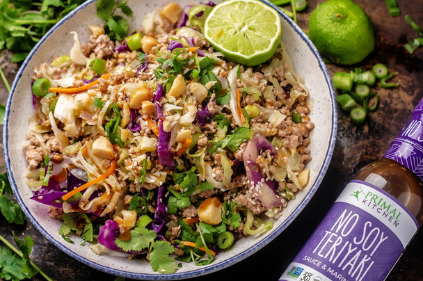 Egg Roll Bowl next to No Soy Teriyaki 