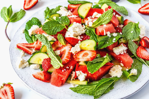 Whole30 & Vegan Watermelon Strawberry Salad with Balsamic and Mint