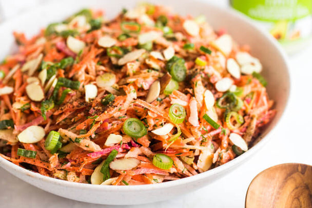  A bowl of easy carrot salad made with Primal Kitchen Mayo. 