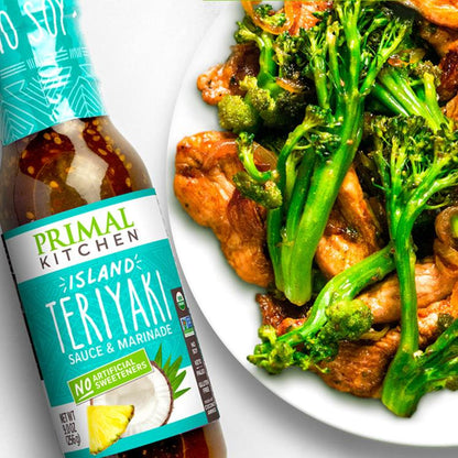 Primal Kitchen Island Teriyaki with a plate of chicken and veggies