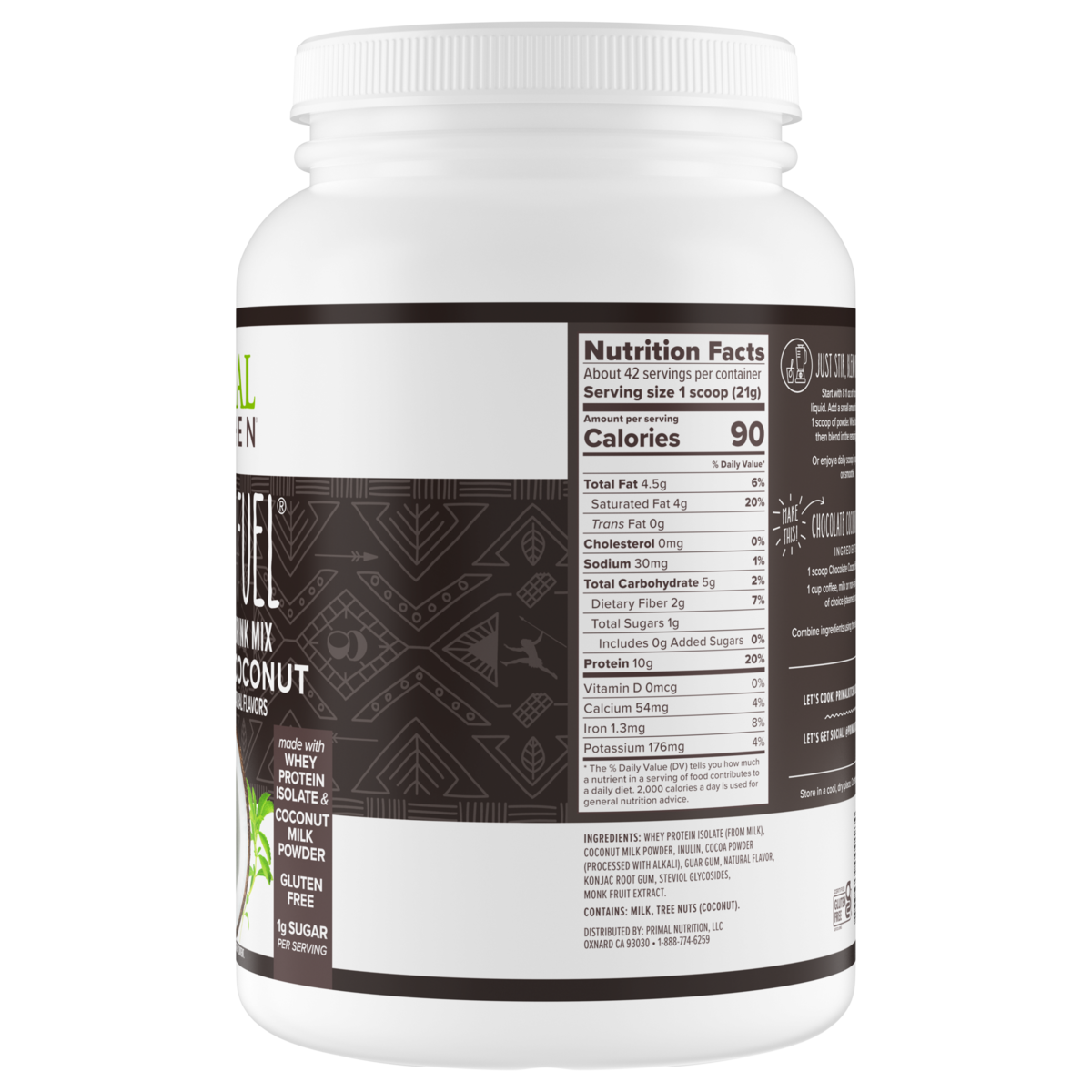 Primal Fuel: Chocolate Coconut Whey Protein Drink Mix